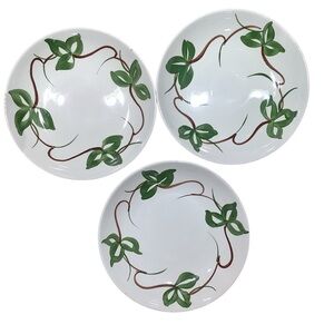 Vintage Stetson Ivy Leaves Hand Painted Underglaze Soup Bowls Set of 3